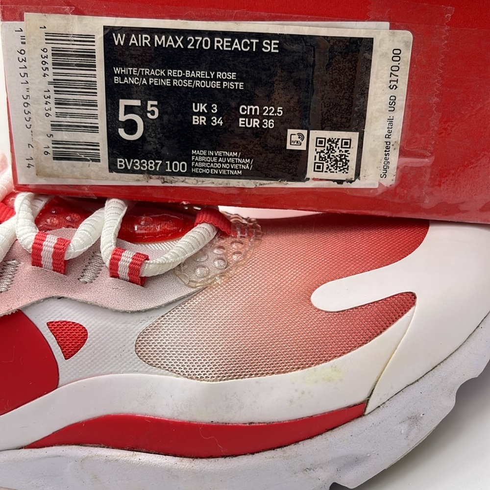 Nike WMNS Sneakers AIR MAX 270 REACT SE
WHITE/TRACK RED-BARELY ROSE BV3387 100 - Picture 16 of 16